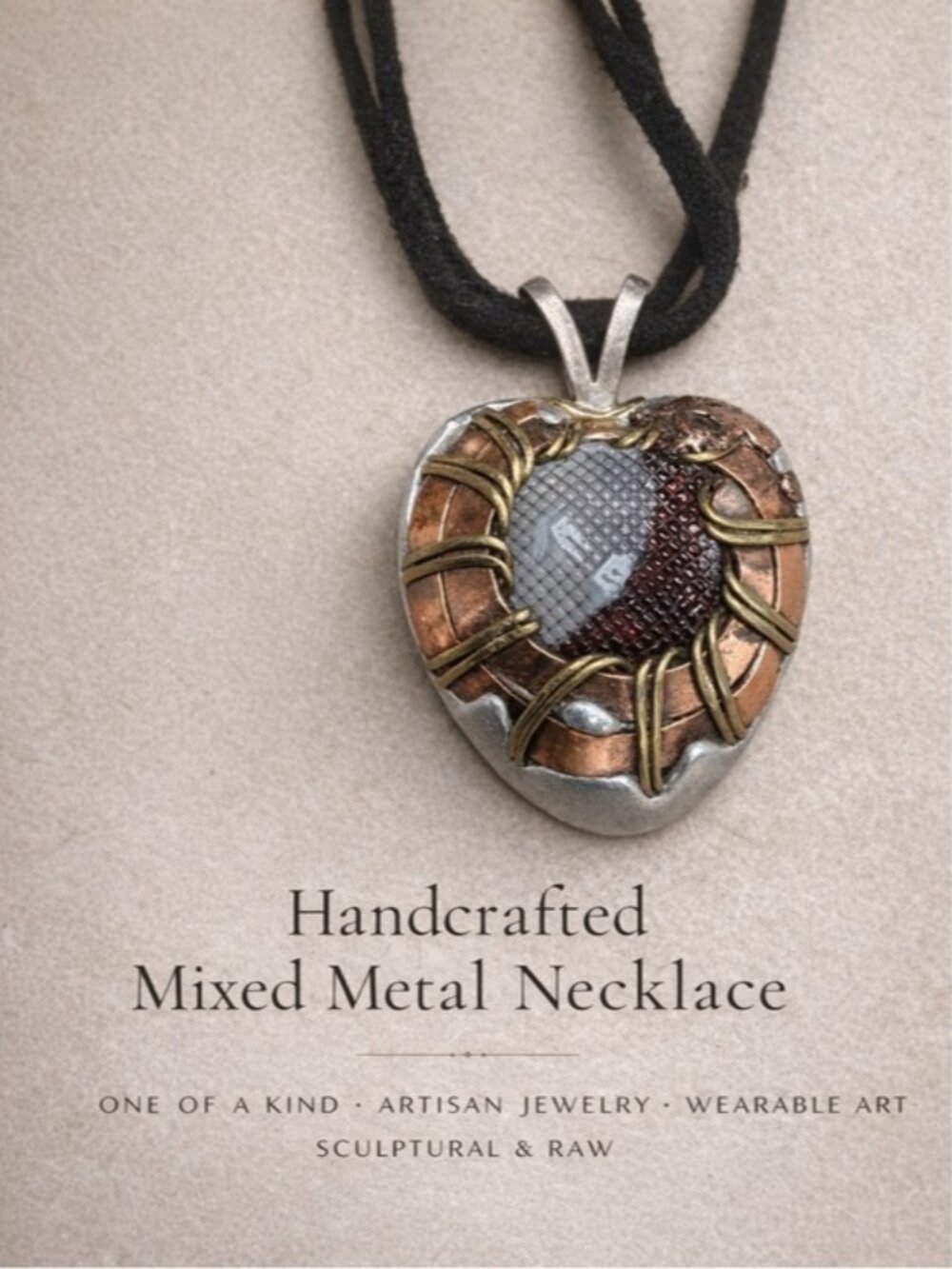 Handcrafted Mixed Metal Heart Pendant Necklace One of a Kind Artisan Jewelry